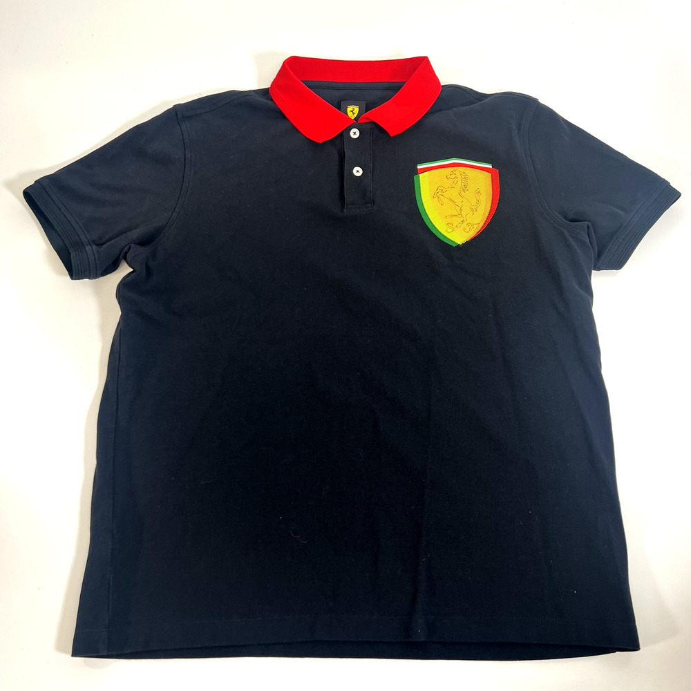 Ferrari Polo Shirt Mens F1 Black Red Prancing Big‎ Horse L Crest Short Sleeve - Picture 2 of 14
